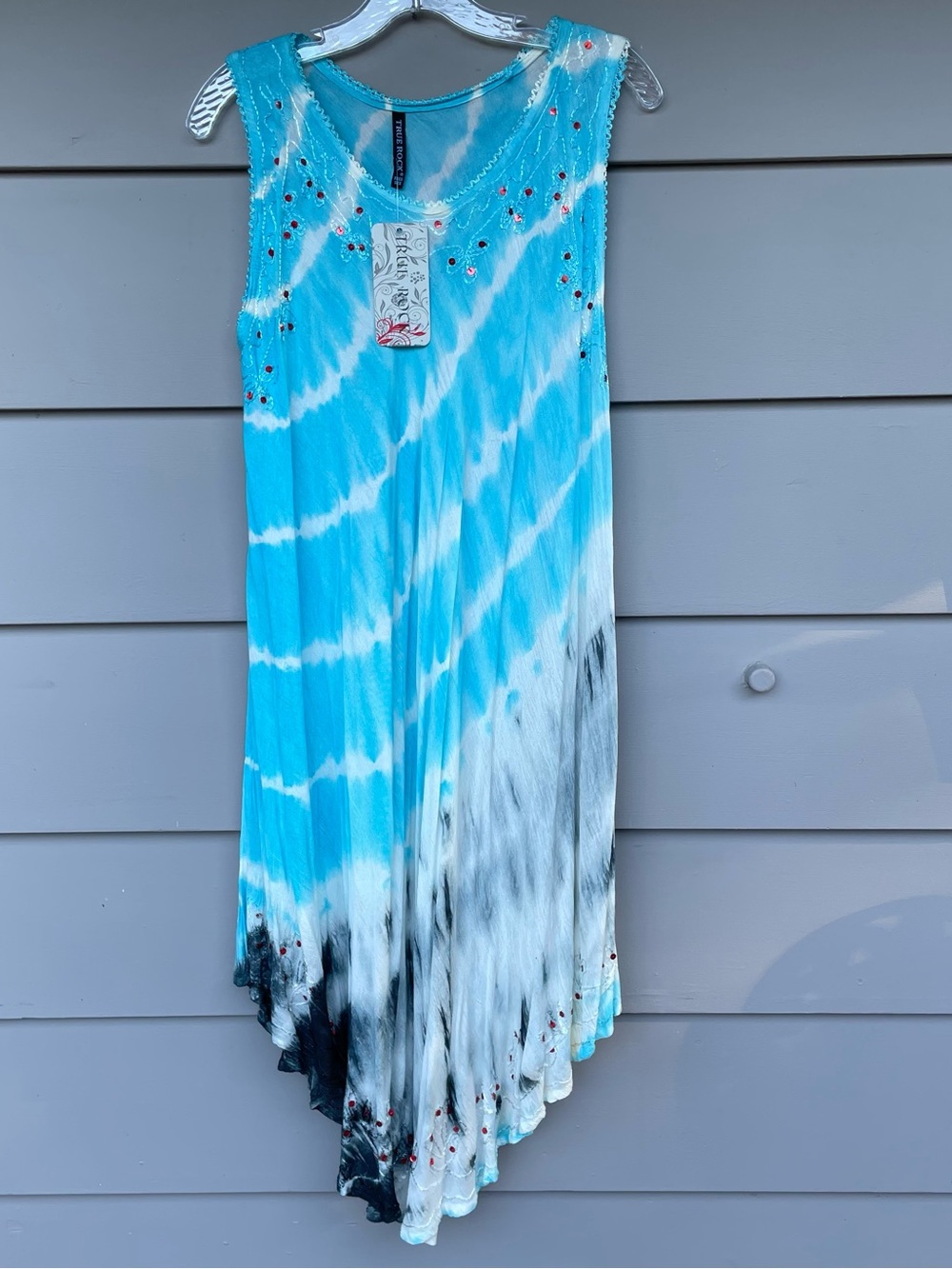 True Rock Tie Dye Lightweight Flowy Dress Free Size Boho Hippie Festival Sequins